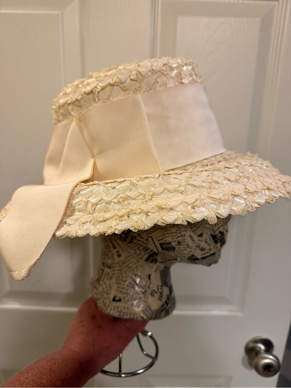 Vintage Evelyn Varon Straw Sun Hat with Cream Ribbon